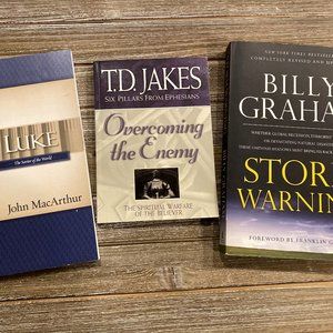 3 Books - Overcoming the Enemy (T.D.Jakes), Storm Warning (Billy Graham), Luke